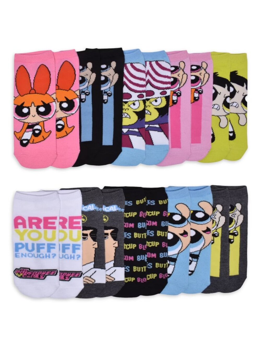 NWT The Powerpuff Girls Womens 10-Pack Low-Cut Socks, Sock Size 9-11